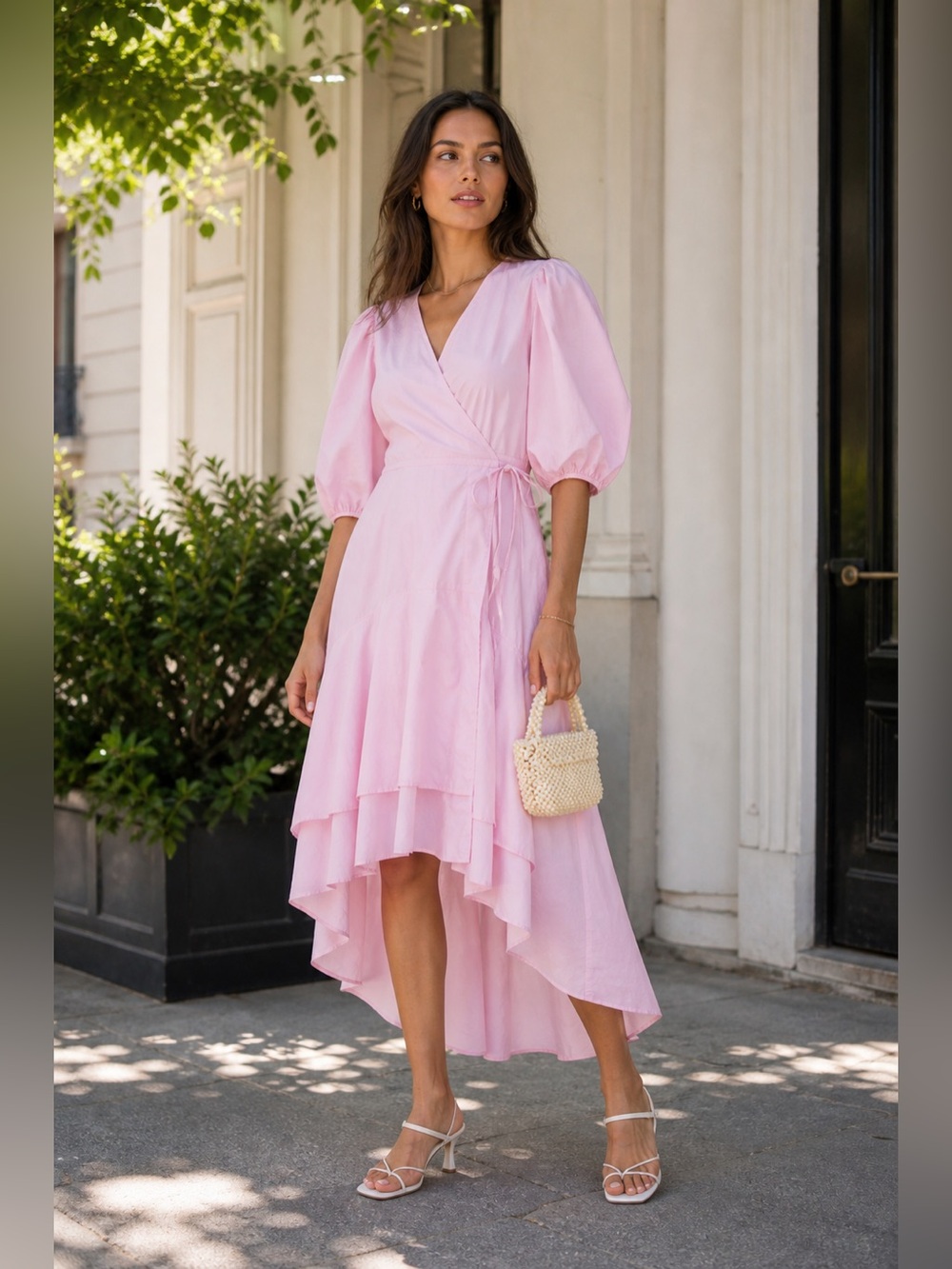 New GANNI Cherry Blossom Puff Sleeve Wrap Dress – Size 6 (EU 38 Medium)